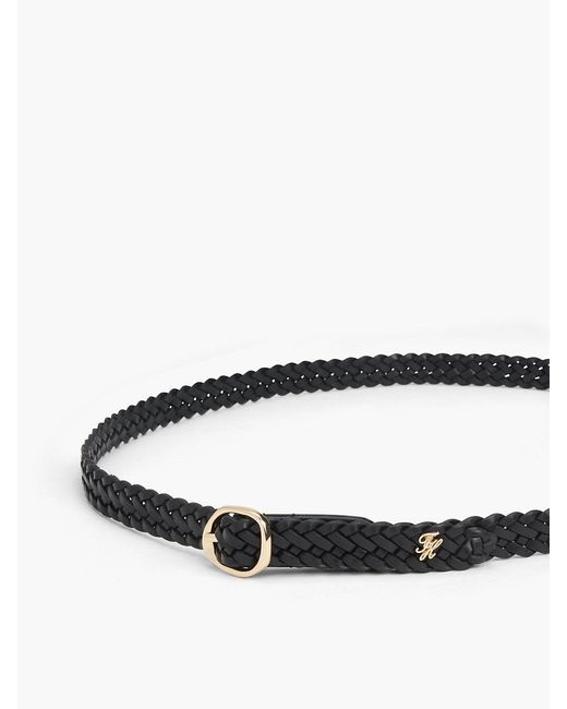 Tommy Hilfiger White Sculpted Buckle Braided Leather Belt