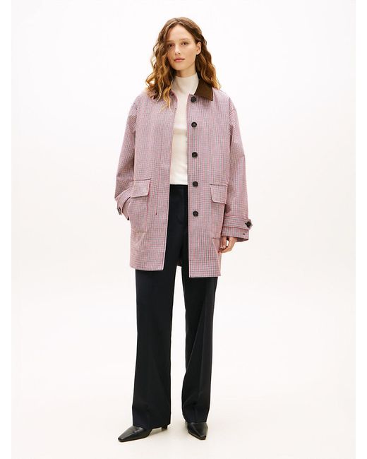 Tommy Hilfiger Pink Water Repellent Check Oversized 2-in-1 Coat