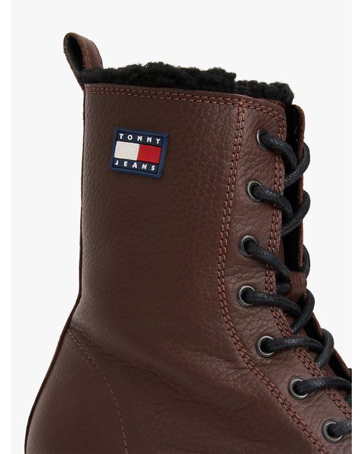 Bottes Mi-Mollet En Cuir Doublées Crantées Tommy Hilfiger en coloris Brown