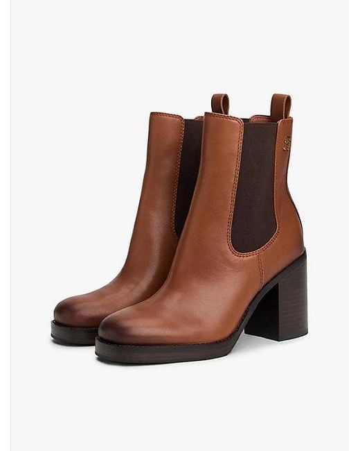 Tommy Hilfiger Chelsea Boot Met Blokhak En Vierkante Neus in het Brown