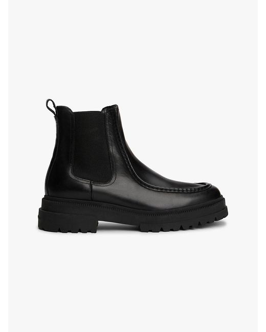 Tommy Hilfiger Black Leather Chunky Cleat Chelsea Boots for men