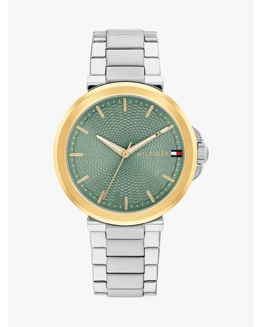 Tommy Hilfiger Metallic Green Dial Stainless Steel Chain-link Watch