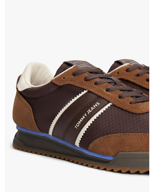 Tommy Hilfiger Brown Retro Mixed Texture Serrated Trainers for men