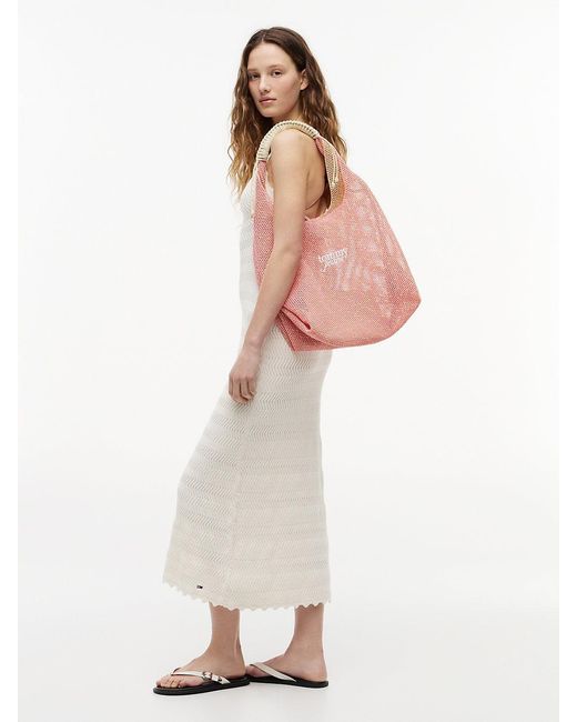 Tommy Hilfiger Pink Woven Hobo Bag