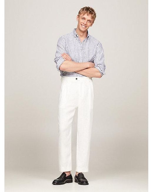 Pantalón corto de lino con raya marcada Tommy Hilfiger de hombre de color White