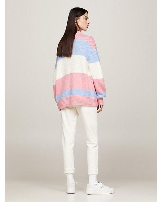 Tommy Hilfiger Pink Oversized Fit Pullover in Color Block