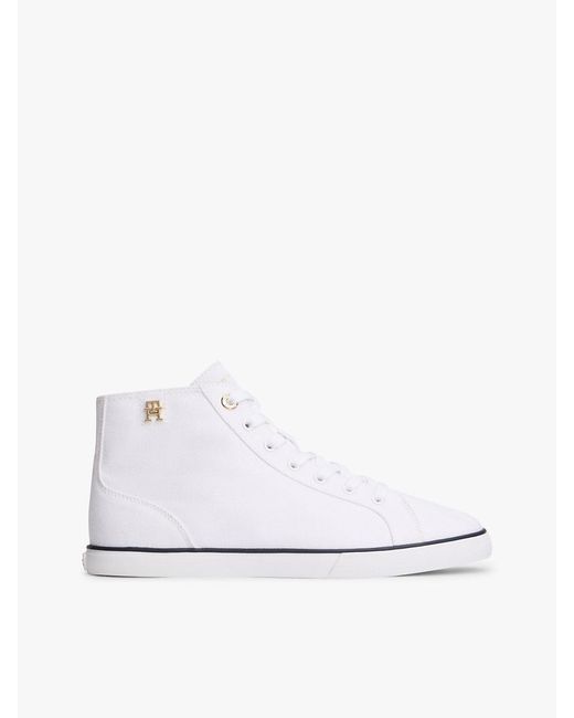 Tommy Hilfiger White Th Monogram Canvas Mid-Top Trainers