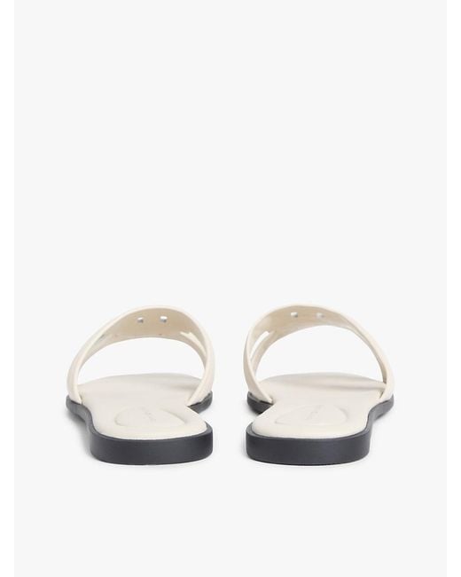 Tommy Hilfiger White Leather Th Monogram Strap Mules