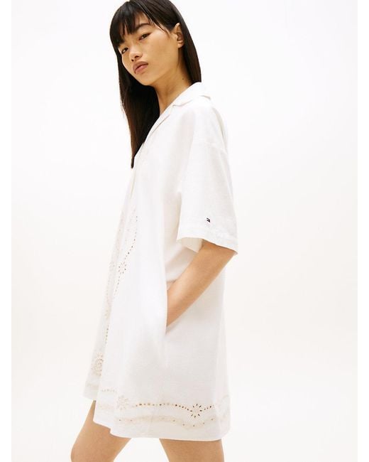 Tommy Hilfiger Natural Broderie Anglaise Relaxed Mini Shirt Dress