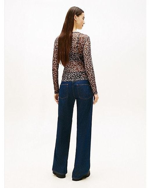 Tommy Hilfiger Mesh Top Met Lange Mouwen En Luipaardprint in het Blue
