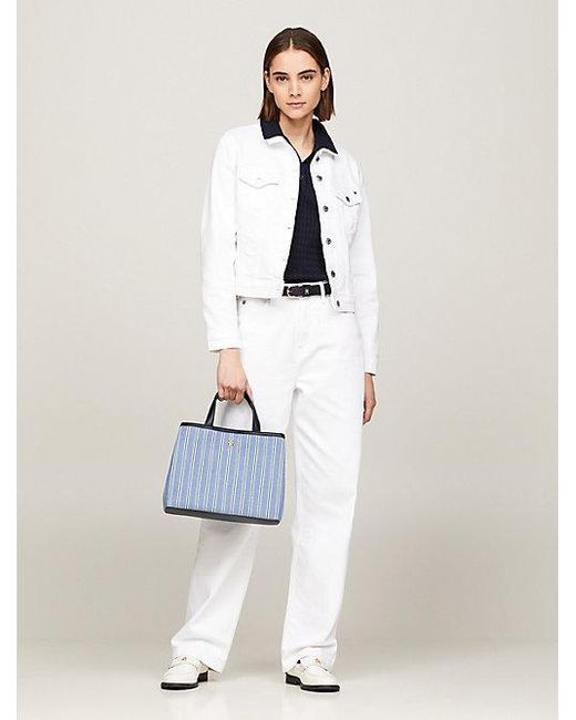 Bolso satchel Chic de rayas texturizadas Tommy Hilfiger de color White
