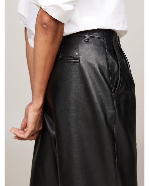 Tommy Hilfiger Black Leather Relaxed Tapered Pleated Trousers