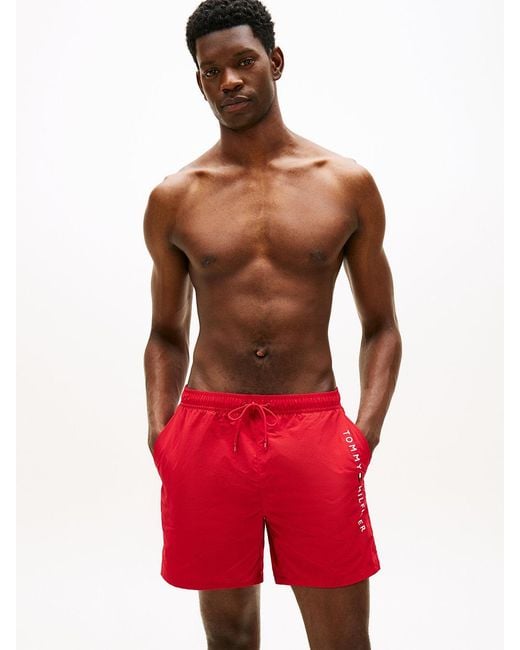 Tommy Hilfiger Red Original Logo Mid Length Swim Shorts for men