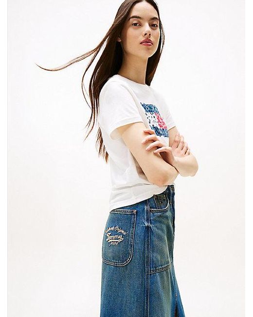 Tommy Hilfiger Claire Utility Midi-Rok Van Denim in het Blue
