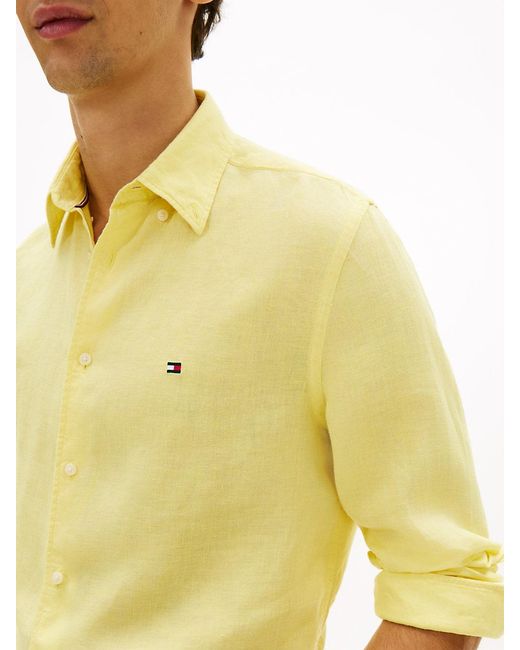 Tommy Hilfiger Yellow Regular Fit Washed Pure Linen Shirt for men