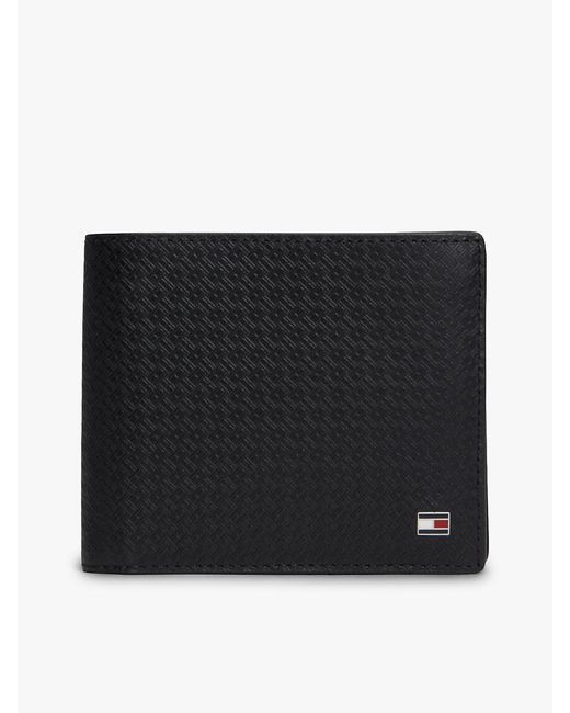 Tommy Hilfiger Black Embossed Flag Leather Card And Coin Wallet for men