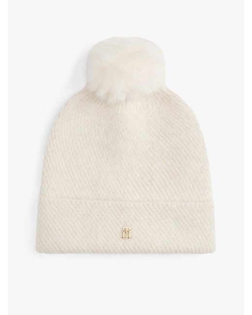 Berretto Chic Con Pompon di Tommy Hilfiger in White