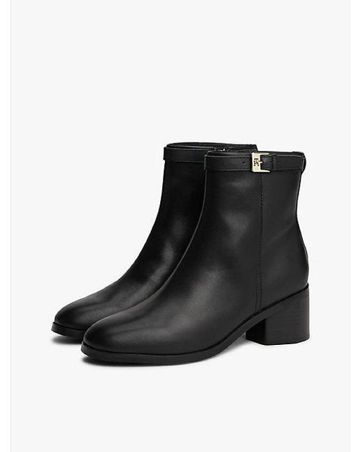 Tommy Hilfiger Leren Enkellaars Met Monogramgesp in het Black