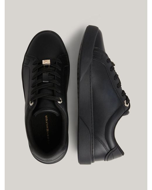 Tommy Hilfiger Black Metallic Logo Leather Cupsole Court Trainers