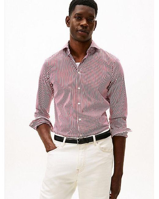 Tommy Hilfiger Smart Casual Slim Fit Gestreiftes Popeline-Hemd in Pink für Herren
