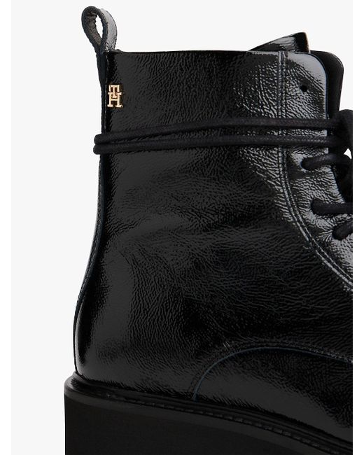 Tommy Hilfiger Black Crinkle Leather Lace-Up Ankle Boots