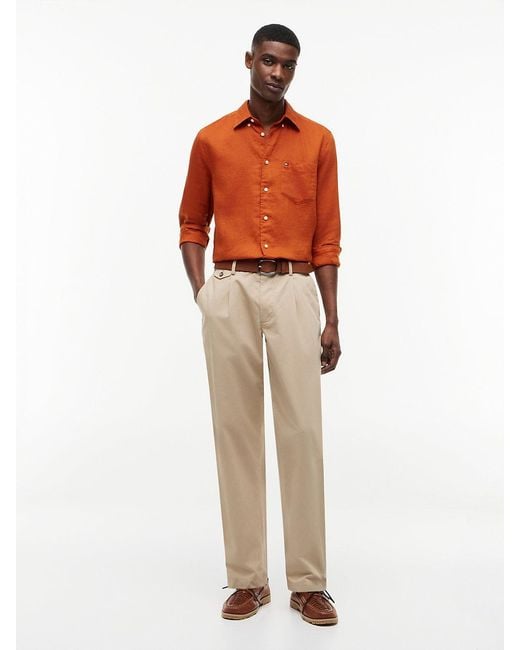Tommy Hilfiger Orange Regular Fit Washed Pure Linen Shirt for men