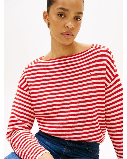 Tommy Hilfiger Red Flag Embroidery Boat Neck Jumper