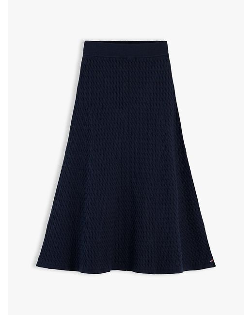 Tommy Hilfiger Blue Cable Knit Relaxed A-Line Midi Skirt