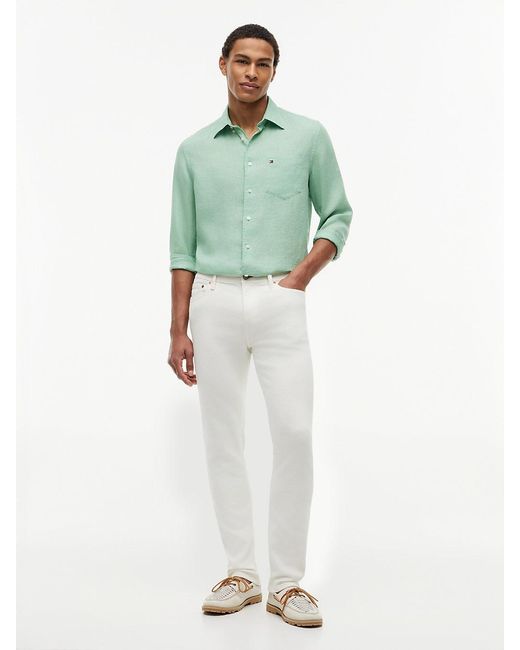 Tommy Hilfiger Green Regular Fit Washed Pure Linen Shirt for men