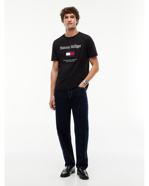 Tommy Hilfiger Black Logo Embroidery Crew Neck T-Shirt for men