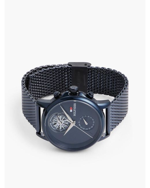 Tommy Hilfiger Blue Mesh Strap Skeleton Sub-Counter Watch for men