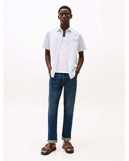 Tommy Hilfiger Gestreiftes Kurzarmhemd Aus Leinenmix in White für Herren