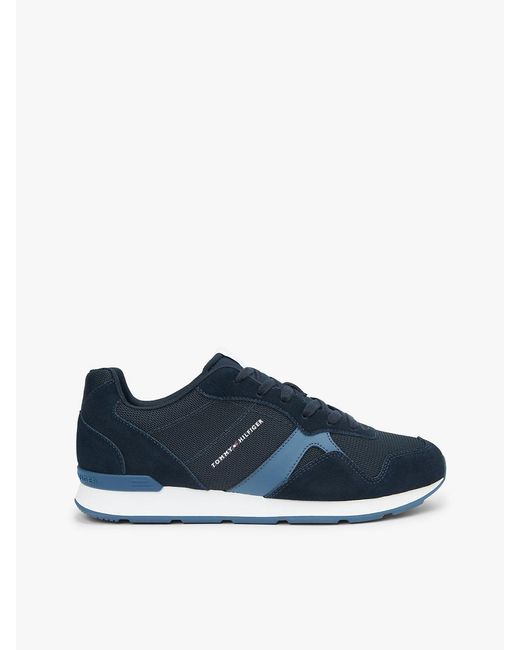 Tommy Hilfiger Blue Suede Mixed Texture Trainers for men