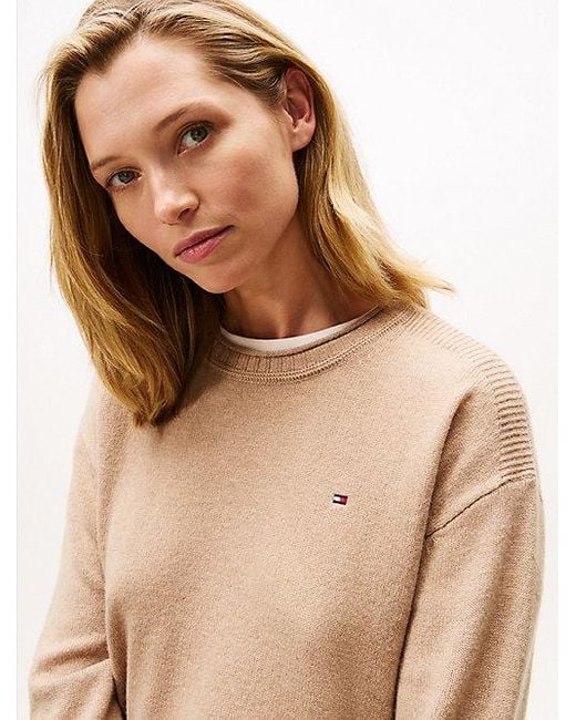 Tommy Hilfiger Relaxed Fit Trui Van Zachte Wol in het Natural