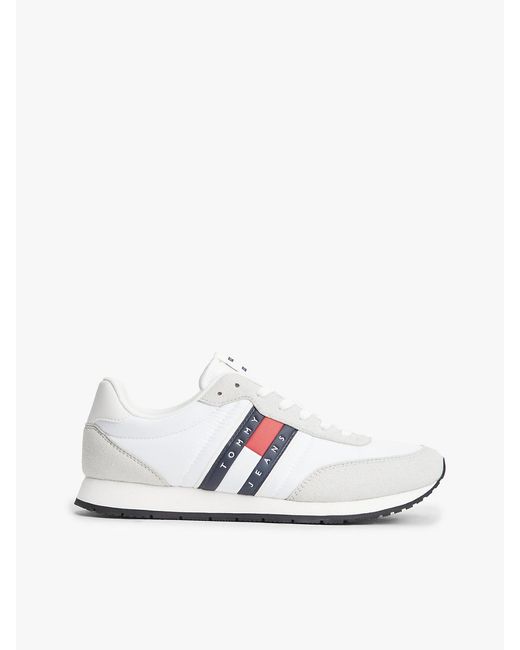 Tommy Hilfiger White Logo Mixed Texture Trainers for men