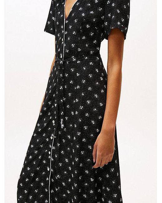 Tommy Hilfiger Midi-Jurk Met V-Hals En Bloemenprint in het Black