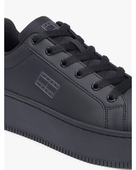 Tommy Hilfiger Blue Essential Logo Platform Trainers With Leather
