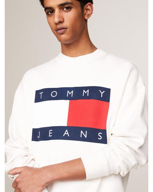 Tommy Hilfiger White Oversized Flag Relaxed Fit Sweatshirt for men