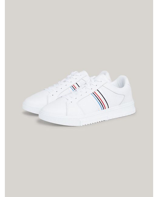 Tommy Hilfiger White Leather Side Stripe Trainers for men