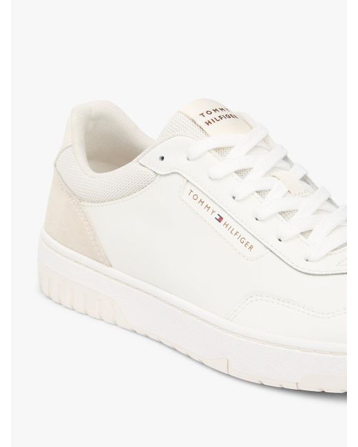 Tommy Hilfiger White Mixed Texture Basketball Trainers With Leather for men