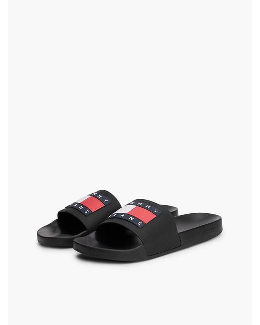 Tommy Hilfiger Black Flag Badge Contoured Pool Slides for men