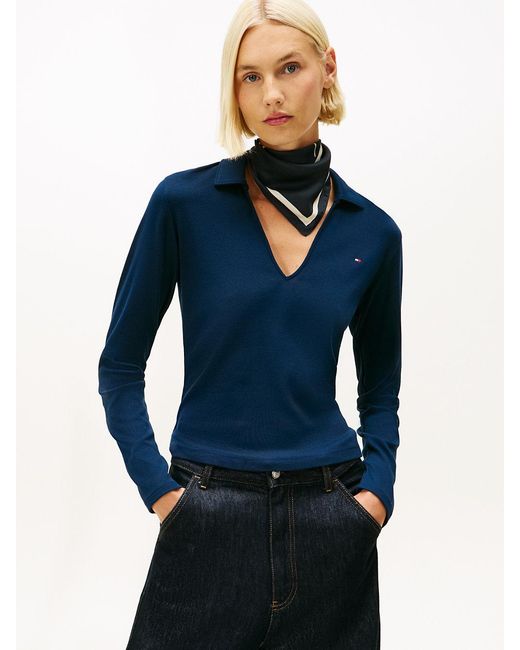 Tommy Hilfiger Blue Slim Fit Long Sleeve Polo Shirt