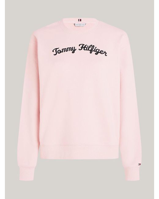 Tommy Hilfiger Pink Script Logo Embroidery Crew Neck Jumper