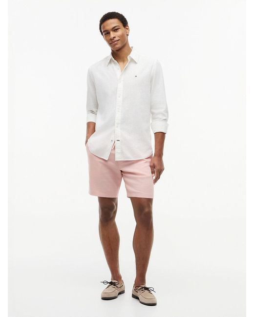 Tommy Hilfiger White Dover Linen Blend Regular Fit Chino Shorts for men