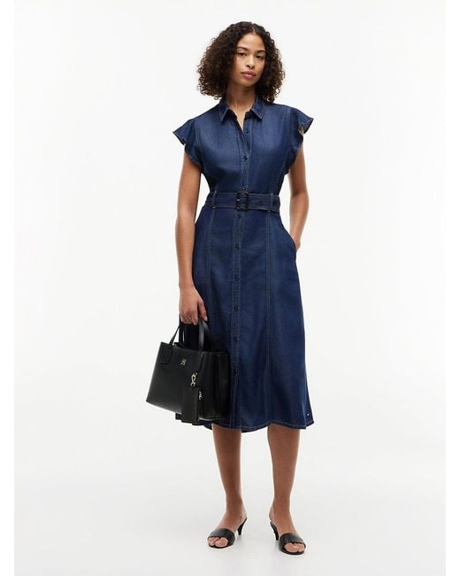 Tommy Hilfiger Blue Denim Fit And Flare Midi Dress