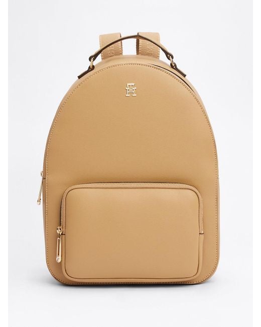 Zaino Con Placchetta A Monogramma Th di Tommy Hilfiger in Natural