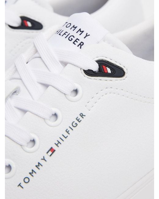 Tommy Hilfiger White Logo Lace-up Trainers With Leather for men