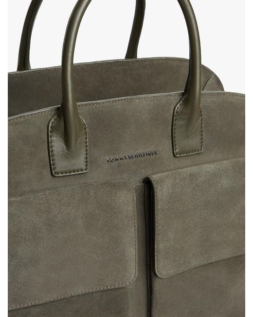 Tommy Hilfiger Green Metal Logo Suede Duffel Bag for men