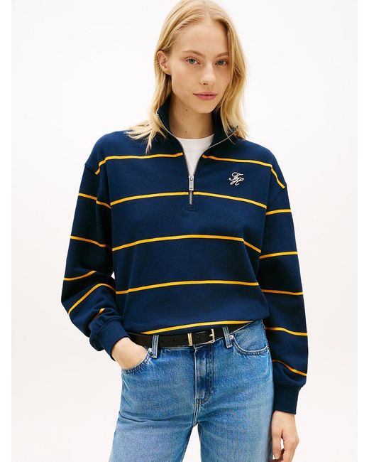 Pull En Tissu Éponge Demi-Zippé À Logo Brodé Tommy Hilfiger en coloris Blue