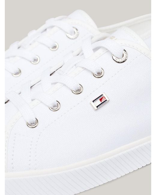 Tommy Hilfiger White Enamel Flag Canvas Trainers